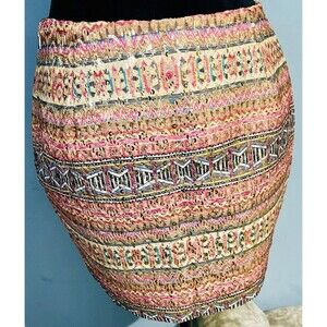 Women’s LovPosh Multicolored Skirt SzS Boho Fully Lined Zip Closure Gold Sequins